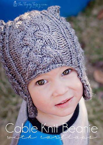 Cable Knit Beanie with earflaps