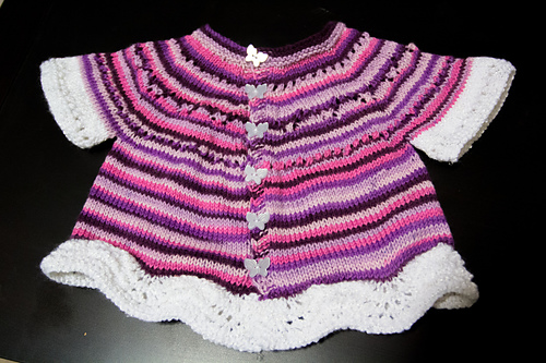 Butterfly Baby Sweater (simplified top-down one piece cardigan for self-striping sock yarn)