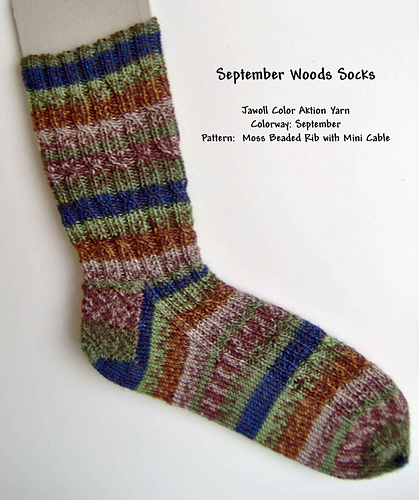 Moss Beaded Rib with Mini Cable Socks