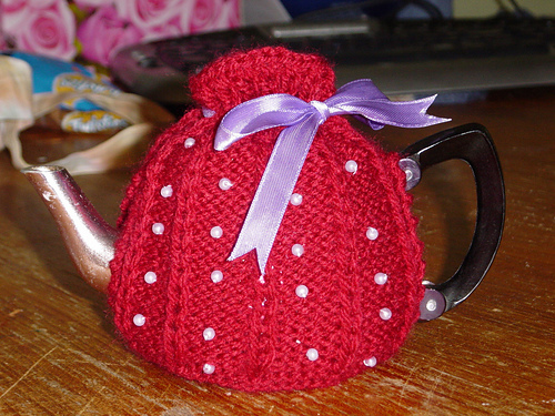 Panels of Purl Fabric Tea Cosies