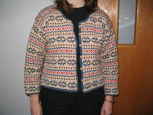 Fair Isle Cardigan with Chenille Edging
