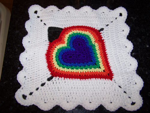 Heart Squares Afghan, Square 8: Rainbow Heart