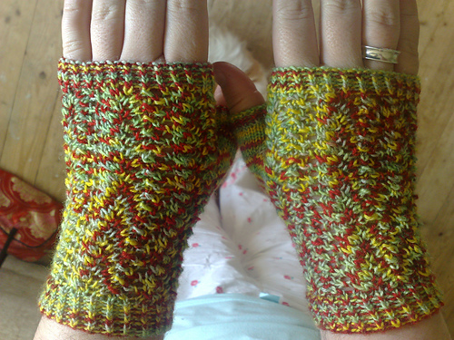 Cabled Colourscape Fingerless Mittens