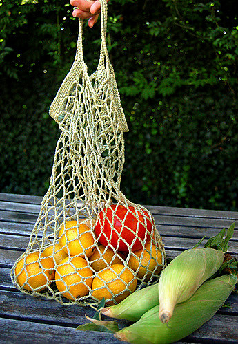Crocheted Linen Grocery Tote