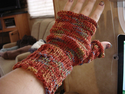 carnival colors fingerless mittens