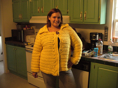 Crochet Jacket with Knit Collar