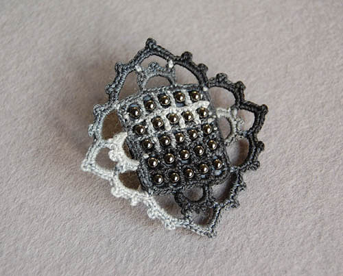 Black Beaded Crochet Brooch