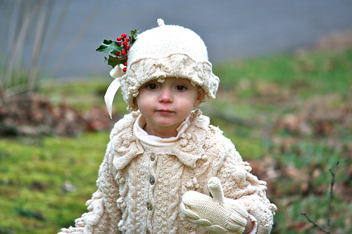 Design 4 - Girl's Cardigan Knitted with Textured Patterning and Matching Hat