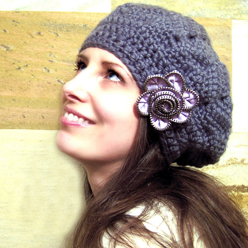 Pansy Beret Hat with Zipper Flower and Tutorial