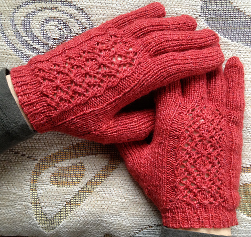 Diamond Lace Panel Top Down Gloves