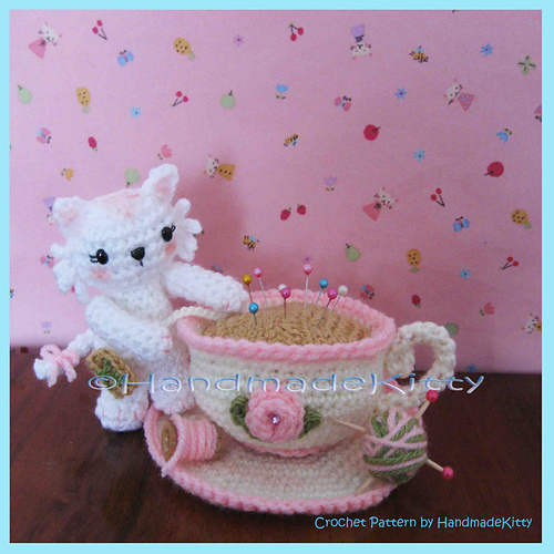 Kitty Playing with Pincushion Teacup