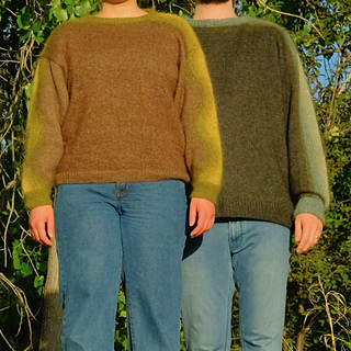 Left: feminine fit size L. Wearer is 5'6" with 39" bust. Right: masculine fit size XL. Wearer is 6'2" with 38" chest.