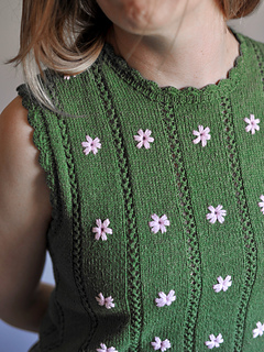 The embroidered daisies are optional and not included in the pattern.