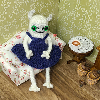 Yeti and dress both knitted in Drop's Alpaca with US 2 needles