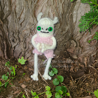 Yeti and outfit both knit with Garnstudio Drops Alpaca and 2.75mm needles