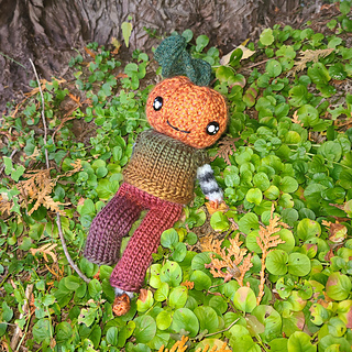 Cinna is wearing the outfit from my yeti pattern, currently named "Everett’s overalls." Made with worsted weight yarn and 3.5mm needles