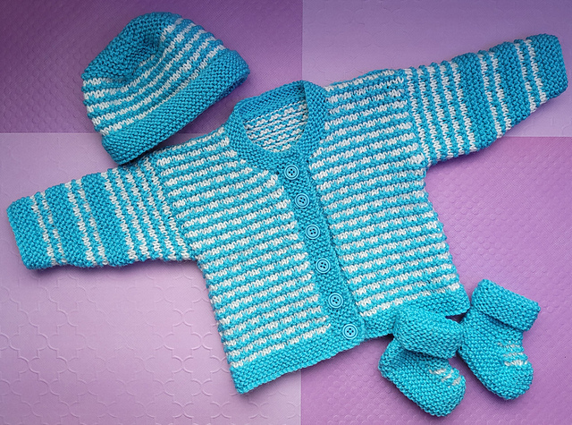 Baby cardigan, hat and booties in 8 ply