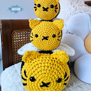 Amigurumi Cat Bee (CEE) Low Sew Easy Crochet Pattern By Crafting Happiness