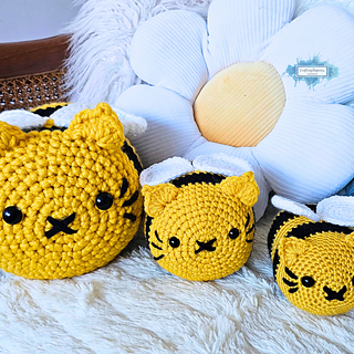 Amigurumi Cat Bee (CEE) Low Sew Easy Crochet Pattern By Crafting Happiness