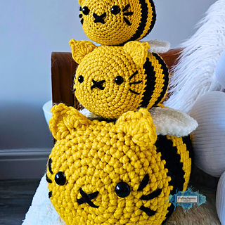 Amigurumi Cat Bee (CEE) Low Sew Easy Crochet Pattern By Crafting Happiness