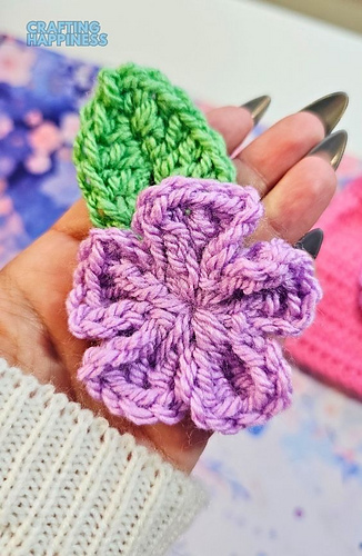 Simple Flower And Leaf Free Crochet Pattern and Tutorial By Crafting Happiness