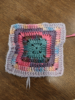 After washing measures 6.75" x 6.5"
Technically machine washable but comes out very worn looking. I think the warping is from how I joined new yarns. I should've tied knots.