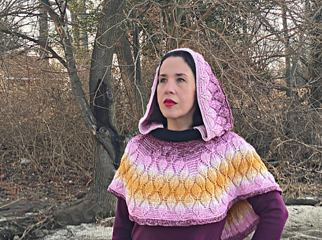 Embossed Leaves Hooded Cowl
