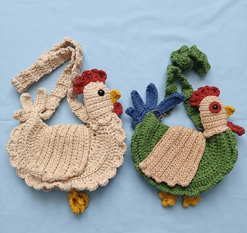Crochet chicken and rooster bag