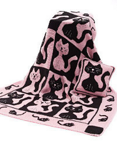 Cat and Mouse afghan and pillow photo 1