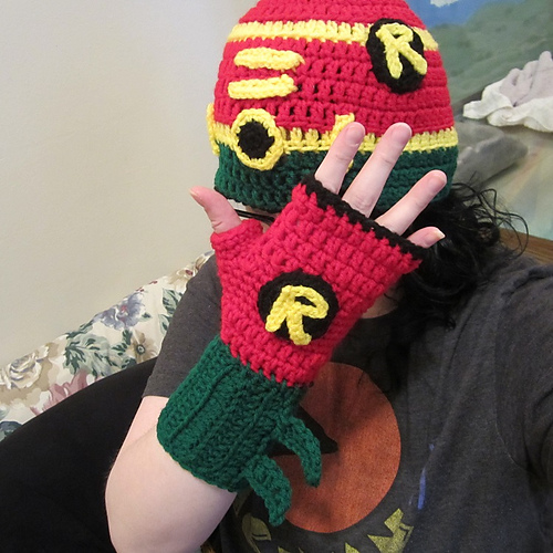Superhero (Robin) Hat and Fingerless Glove Set photo 1