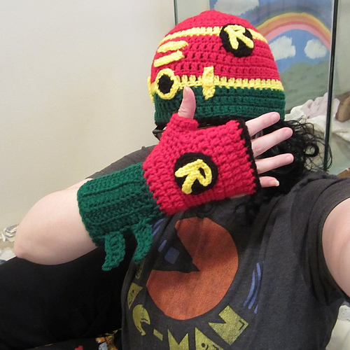 Superhero (Robin) Hat and Fingerless Glove Set photo 2