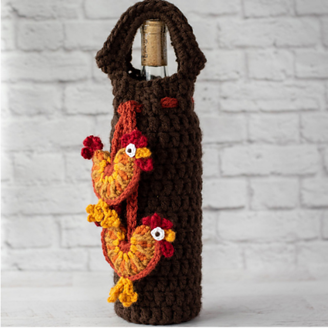 Ravelry Rooster Wine Bottle Cover pattern by Crochet 365 Knit Too