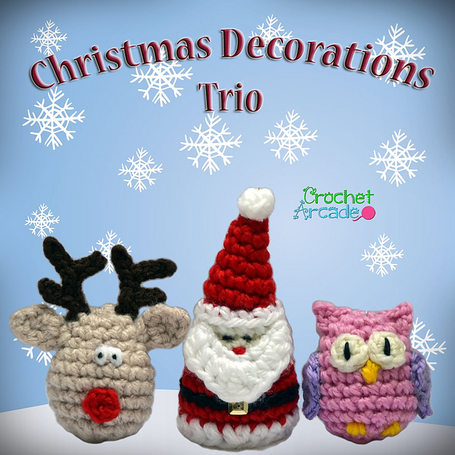 Christmas Ornaments Trio Santa Owl Reindeer
