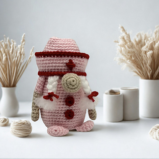Pink Nurse Gnome with nurse-style hat, braided hair, and button details – crochet pattern PDF, includes step-by-step instructions and photo tutorials.