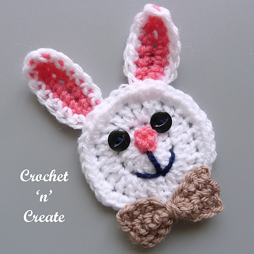 Ravelry rabbit face applique pattern by crochet n create