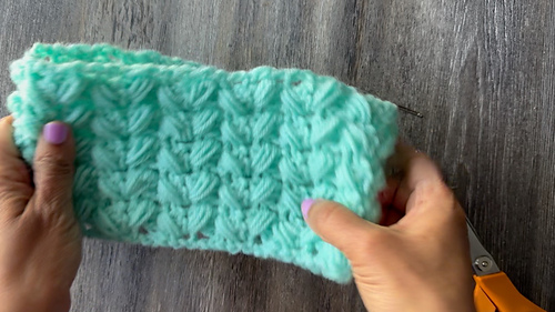 Double crochet and slanted puff stitch earwarmer