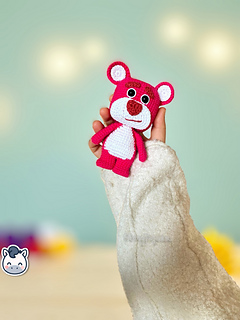 Handmade Lotso amigurumi inspired by Disney Pixar’s Toy Story, a perfect pink strawberry bear crochet pattern PDF for geek fans and plush collectors.