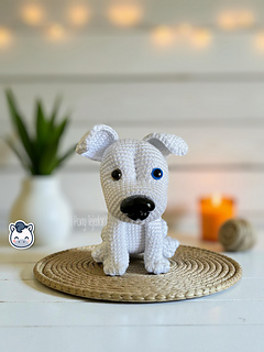 Handmade American Staffordshire Terrier amigurumi inspired by the AmStaff breed, a cute crochet pattern PDF perfect for dog lovers and handmade plush fans.