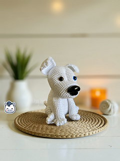 Handmade American Staffordshire Terrier amigurumi inspired by the AmStaff breed, a cute crochet pattern PDF perfect for dog lovers and handmade plush fans.