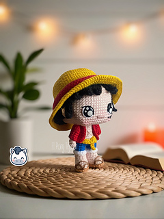 Handmade Monkey D. Luffy amigurumi inspired by Eiichiro Oda’s One Piece, pirate anime crochet pattern PDF.