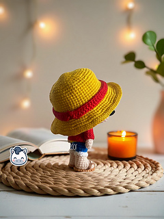 Handmade Monkey D. Luffy amigurumi inspired by Eiichiro Oda’s One Piece, pirate anime crochet pattern PDF.