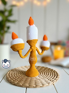 Handmade Lumière amigurumi inspired by Disney’s Beauty and the Beast, a perfect pattern for fairy tale and Disney fans who love magical and vintage aesthetics.