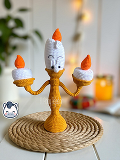 Handmade Lumière amigurumi inspired by Disney’s Beauty and the Beast, a perfect pattern for fairy tale and Disney fans who love magical and vintage aesthetics.