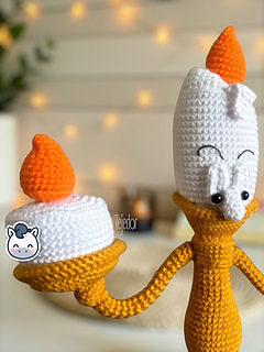 Handmade Lumière amigurumi inspired by Disney’s Beauty and the Beast, a perfect pattern for fairy tale and Disney fans who love magical and vintage aesthetics.