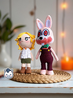 Handmade Heather Mason and Robbie the Rabbit amigurumi inspired by Konami’s Silent Hill, a spooky Halloween crochet pattern PDF.
