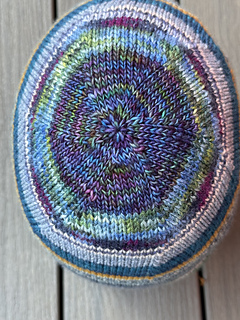This is a photo of the decreases in the crown as I neared the end of the hat.