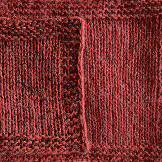 The smaller swatch on the left is with a strand of madelinetosh Prairie in Byzantine, which (unfortunately) disappears, except for the darker areas, which just look like stains on the fabric. Not as fond of the feel/drape with Prairie.
The color here is too saturated and warm.