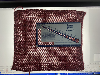 On 5.5mm needles, one month after blocking: 18 st x 22 rows