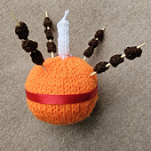 Complete Knitted Christingle with Knitted Candle, Knitted Raisins and Ribbon