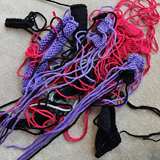 Train wreck! Knitted train pieces in knitting progress!